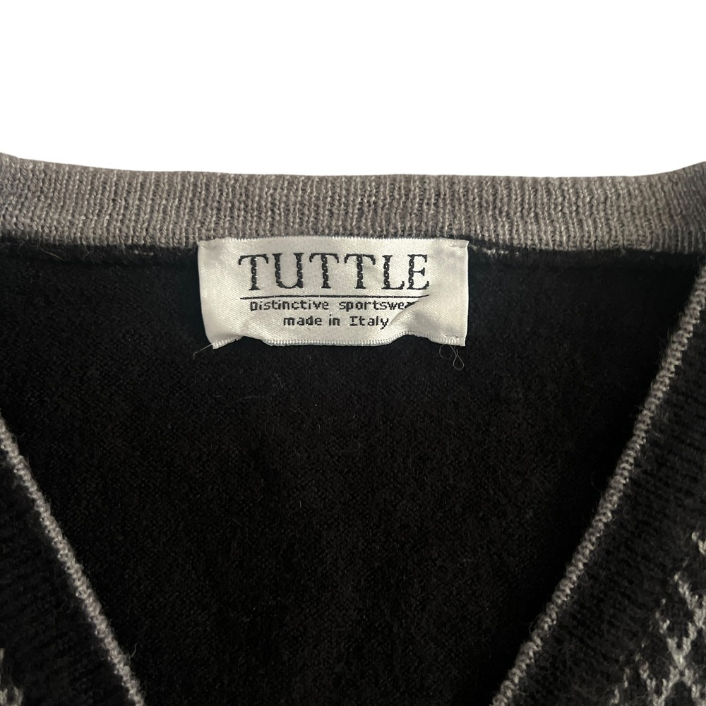 Vtg Tuttle V Neck Sweater Mens M/L Black Gray Italian Preppy Luxury Classic - Picture 3 of 9